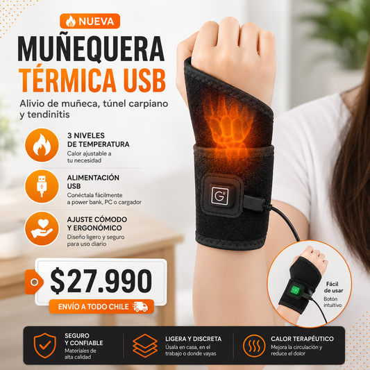 Muñequera Térmica USB| Alivio para túnel Carpiano y Tendinitis